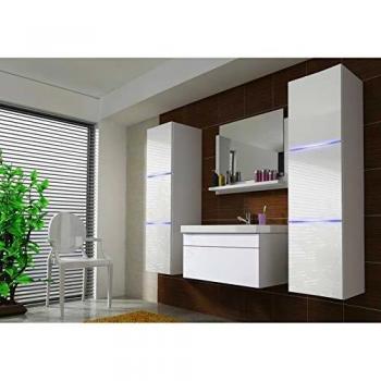 Muebles de Baño Azura Home Design Perri Blanco con Lavabo Acrílico y 2 Columnas Altas con LED - Dimensiones 60x35x35cm