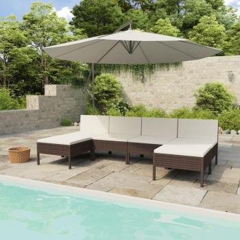 6-Piece Brown Poly Rattan Garden Lounge Set with Cushions