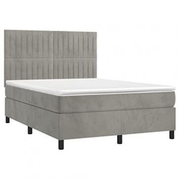 Cama box spring colchón y LED terciopelo gris claro 140x200 cm