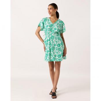 Naf Naf - Vestido corto estampado de manga corta con pico en el cuello