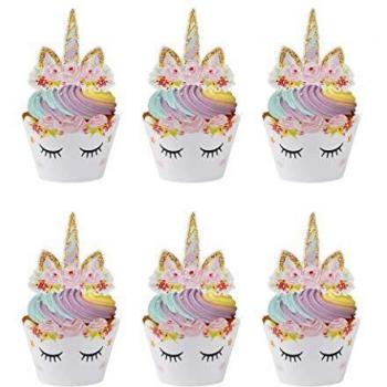 MengH-SHOP Cupcake Topper Wrapper Cupcake Wraps Liner Baking Cup Party Supplies Cake Decorations para Niños Niñas Regalo Unicornio Decoraciones de Fiesta de Cumpleaños 24 Pack