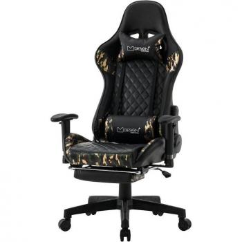 Silla Gaming Ergonómica ML-Design Negra-Camuflaje con Reposabrazos, Reposacabezas y Reposapiés Ajustable