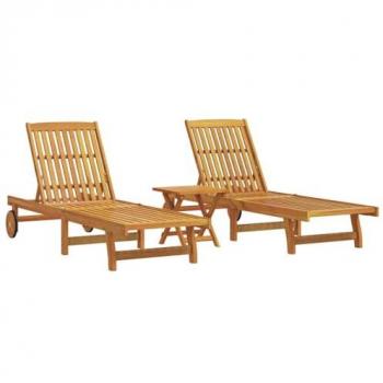 Acacia Wood Sun Loungers Set with Table - 2 Pieces