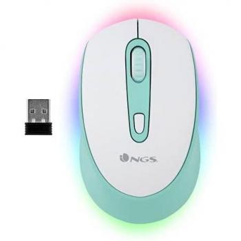 NGS SmogMint-RB Wireless Rechargeable Mouse - 2400 DPI, Bluetooth & USB, LED Lighting, Ambidextrous Design, Mint Green/White