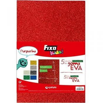 Fixo Kids 5 Láminas Goma Eva Kids Hoja 40X60 Cm, Purpurina Rojo