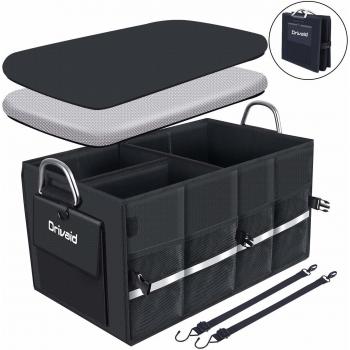 Drivaid Organizador Maletero Coche, Bolsa Maletero Coche Impermeable con Velcro, Antideslizante, Varios Compartimentos, Caja Maletero Coche Plegable, Negro