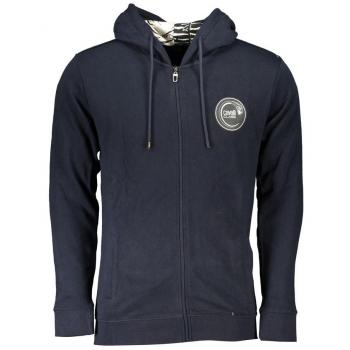 Cavalli Class Blue Brushed Cotton Zip-Through Sweatshirt for Men - Size L with Logo Print