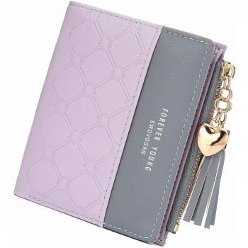 JOSEKO Cartera Pequeña Mujer, Billetera Corta de Las Señoras Titular de la Tarjeta Monedero Lindo Multi-Ranuras Bolse Cuero PU Delgado con Borlas en Forma de Corazón Colgante de Regalo Niñas