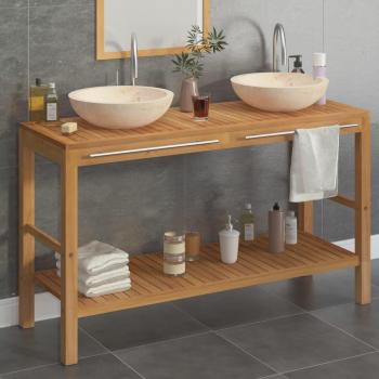 Mueble tocador de baño de madera teca maciza con lavabos de mármol crema