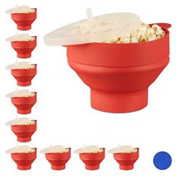Set de 10 Palomiteros de Silicona para Microondas, Sin Aceite y Sin BPA, Rojo o Azul, 14.5 x 25.5 x 25.5 cm