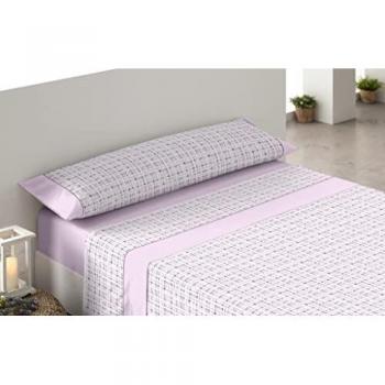 Juego de Sábanas Estampadas 3 Piezas Cuadro Rosa 150cm Algodón Poliéster Primavera Verano