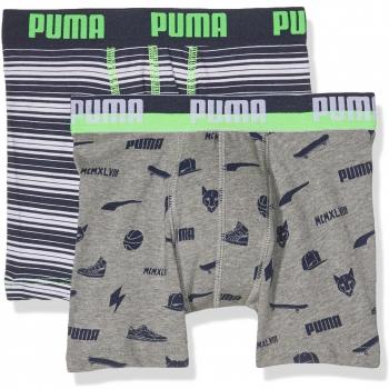 Puma Logo And Multi Stripe Print Boxer 2P Unterhose, niño, PUMA MULTILOGO AND STRIPE PRINT BOXER 2P, Mid Grey Melange, 15 años