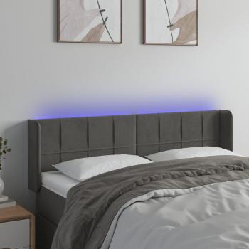 Cabecero LED gris oscuro de terciopelo con dimensiones 147x16x78/88 cm