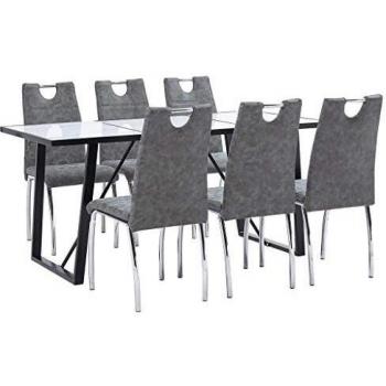 vidaXL Juego de Comedor 7 Piezas de Cuero Sintético Mobiliario Decoración Interior Casa Hogar Robusto Duradero Resistente Funcional Práctico Útil Gris