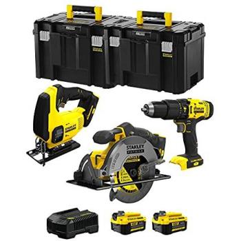 Stanley FatMax Kit SVK303 (Sierra de Calar SFMCS600 + Sierra Circular SFMCS500 + Taladro Percutor SFMCD711 + 2 Baterías de 4,0 Ah + Cargador