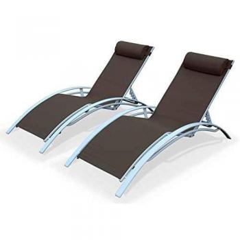 Tumbona de aluminio y textileno Louisa, set de 2, 4 posiciones reclinables, blanca, 167x64x82 cm