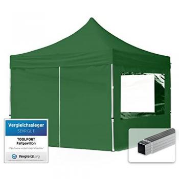 Carpa Plegable Toolport Gazebo 3x3m con laterales de aluminio, tela repelente al agua, color verde