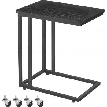Mesa Auxiliar Moderna con Ruedas y Pies Ajustables, Ideal para Dormitorio, Fácil de Montar, Marco de Acero, Disponible en Blanco Crema o Negro Ébano
