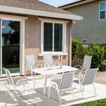 Conjunto De Mesa Y 6 Sillas De Jardín Camuy Outsunny Gris