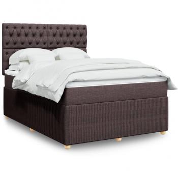 Cama Box Spring con Colchón de Tela Marrón Oscuro 140x190 cm