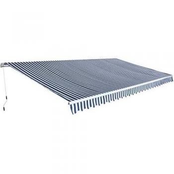 vidaXL Toldo de Jardín Retráctil Manual a Rayas Quitasol Techo Marquesina Cubierta de Brazo Plegable Manivela para Exterior Azul y Blanco 600 cm
