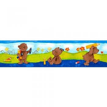 Cenefas Autoadhesivas para Niños Bebés Animales - Bordura Azul, Verde y Multicolor (5m x 0.13m)
