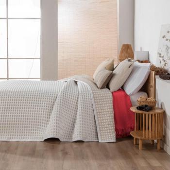 Colcha jacquard reversible efecto gofre Manterol beige para cama de 180 cm