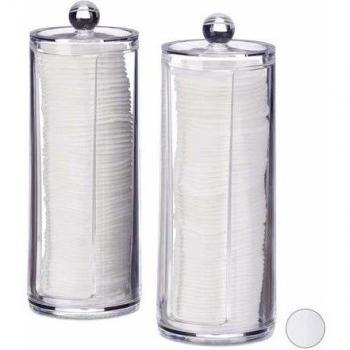 Set de 2 dispensadores de algodón con tapa, acrílico, cilíndrico, transparente, 20x7 cm