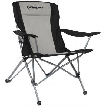 KingCamp Silla de camping plegable, tamaño grande con apoyabrazos y bolsa de transporte, Color gris y negro