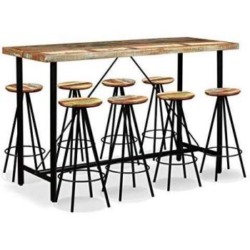 vidaXL Set Muebles de Bar 9 Piezas Madera Reciclada Mesa Mesilla Silla Bistró