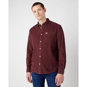Wrangler - Camisa de hombre de corte classic lisa en color marrón, corte regular