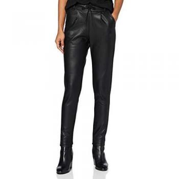 Only Poptrash Easy Coated Trousers - Women's Black Faux Leather Pants, XS/32