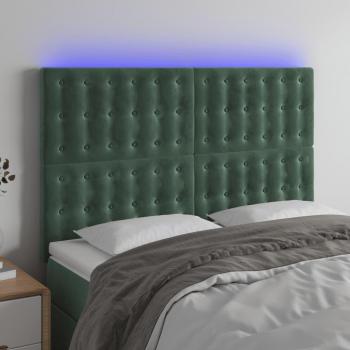 Cabecero LED terciopelo verde oscuro 144x5x118/128 cm