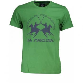 La Martina Green Cotton T-Shirt - M, T-Shirts, male, Green, Size: M, Short Sleeves, Regular Fit, Round Neck, Print, Logo