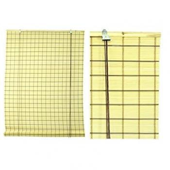 Persiana enrollable de ratán beige con raya en nogal 200x300 cm