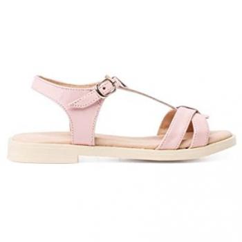 Pisamonas Sandalias Abiertas de Niña de Piel Suave con Tira Central Trenzada en Color Rosa, Talla 31