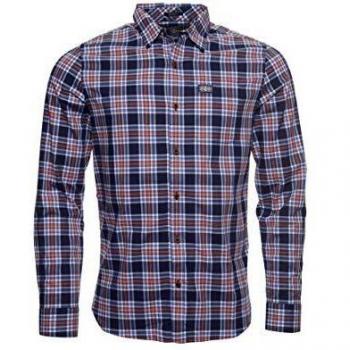 Superdry Hombre Camisa Ligera Workwear de Manga Larga Cuadros Azul Marino S