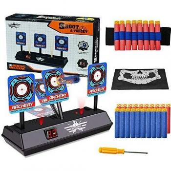 OFUN Objetivo Eléctrico, 24 Piezas Juguete Objetivos con Efectos de luz de Pantalla LCD, reinicio automático, Objetivo Nerf para Series Nerf/Elite/Mega/Rival