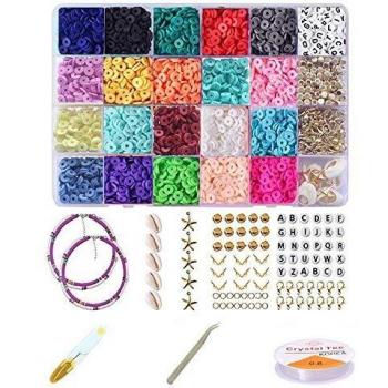 Yolistar Cuentas de Colores, Niño DIY Pulseras Collares y Joyería-Making, Plana Redonda Arcilla polimérica Cuentas Coloridas Sueltas para Pendientes, Pulseras, Collares, Bisutería Regalo DIY