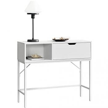Mesa Consola Tranemo de Metal y MDF Blanco con Compartimentos 92 x 30 x 80 cm Minimalista