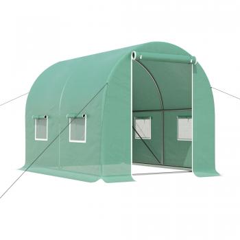 Outsunny Invernadero de Jardín Huerto Tipo Túnel 4 Ventanas Cultivos Plantas y Verduras Cubierta PE 140g/㎡ Impermeable 3x2x1.9m Acero