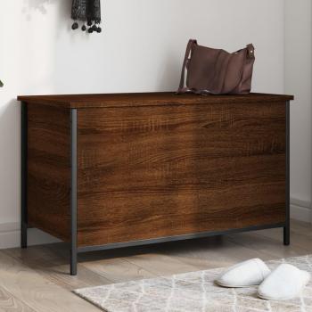 Banco de almacenamiento de madera ingeniería marrón roble 80x42,5x50 cm