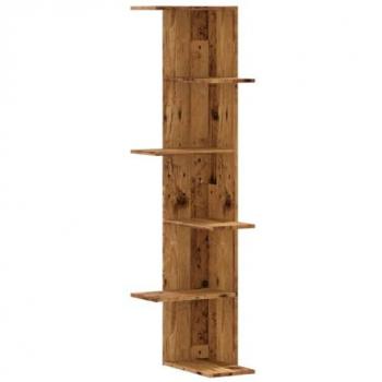 Estantería angular de pared de madera envejecida 36,5x36,5x140 cm Multilayer
