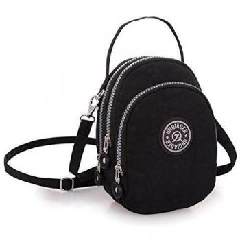 tianhengyi pequeño resistente al agua nylon bolso bandolera bolso de mano bolso de mano tres capas Funda de móvil para adolescentes - negro -