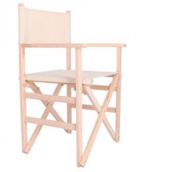 Sillón Director Plegable de Madera de Haya sin Barniz con Lona Cruda - 51x46x86 cm - Natural y Portátil
