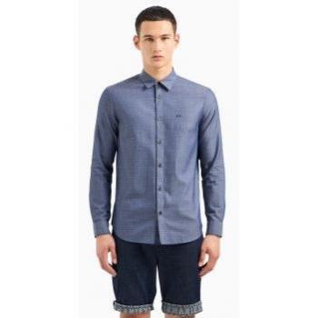 Navy Blue Polka Dot Long Sleeve Casual Shirt for Men