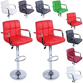 Taburetes de Bar TRESKO® - Set de 2, Giratorios 360°, Regulables en Altura, Tapizado Confortable, Acabado Cromado, Disponibles en 8 Colores