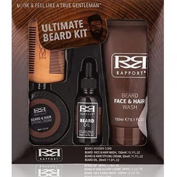Kit de Barba Definitivo 4 Piezas con Aceite para Barba de 30 ml, Crema para Barba de 30 ml, Gel Limpiador de 150 ml y Peine