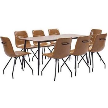 vidaXL Juego Comedor 9 Piezas de Cuero Sintético Mobiliario Decoración Interior Casa Hogar Robusto Duradero Resistente Funcional Práctico Útil Coñac
