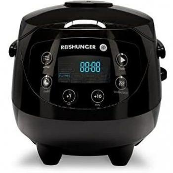 Reishunger Mini Olla Arrocera Programable y Vaporera en Negro hasta 3 Personas – Hervidor de Arroz con 8 Programas - Con Pantalla LED y Función Automática de Mantenimiento del Calor